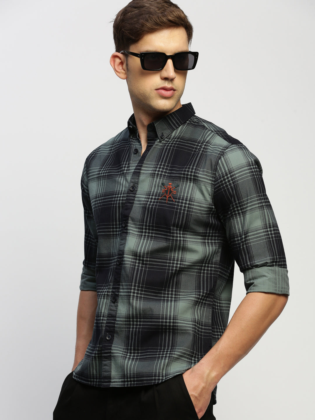 Men Green Checked Shirt