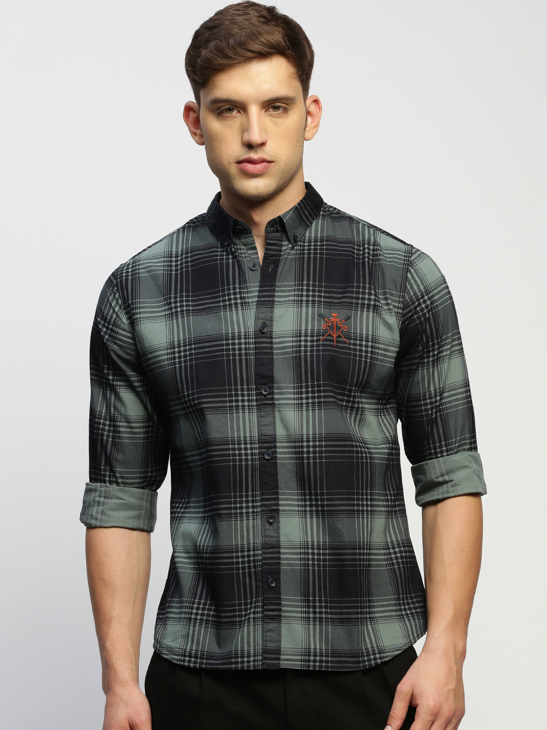 Men Green Checked Shirt