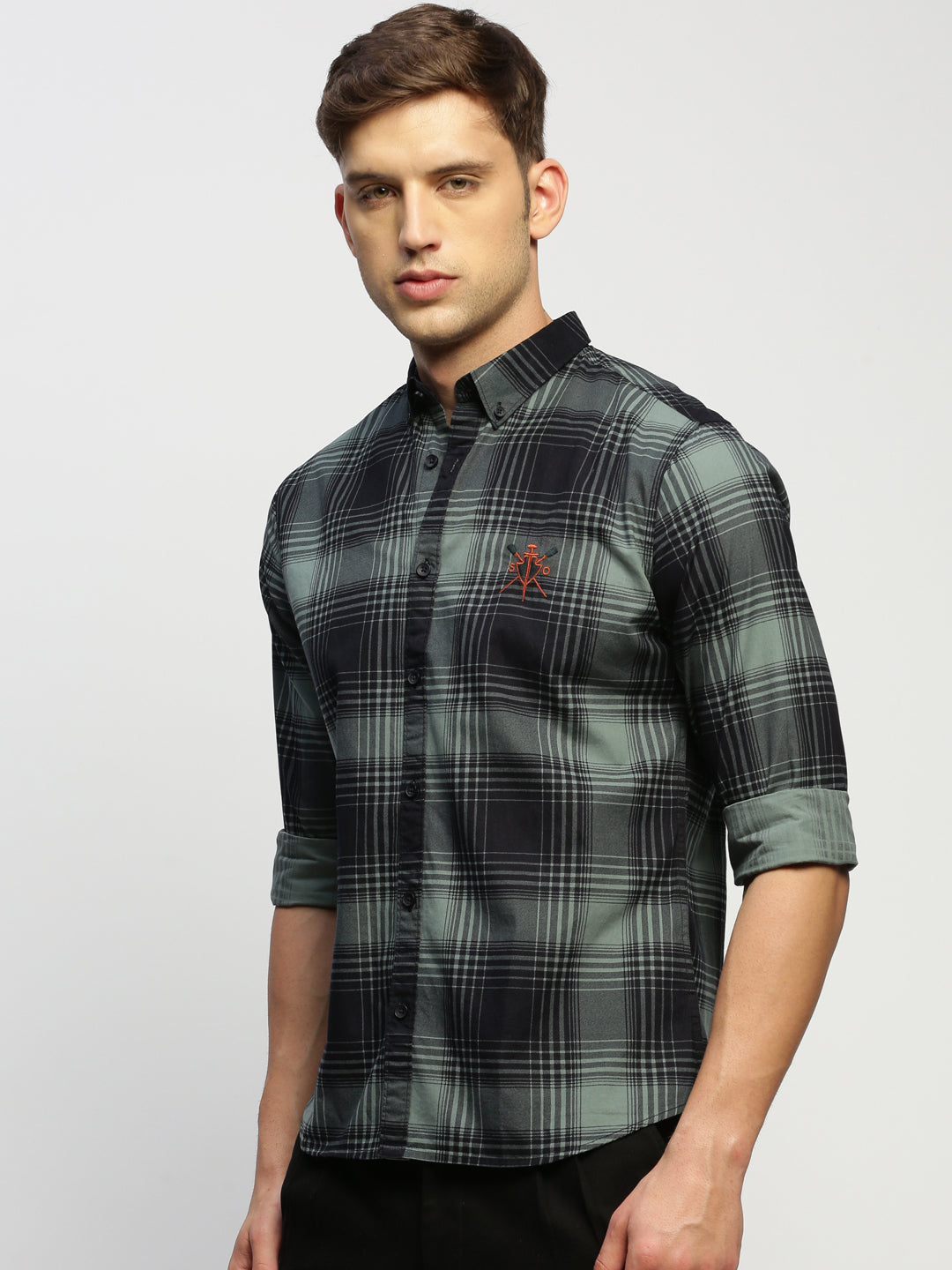 Men Green Checked Shirt