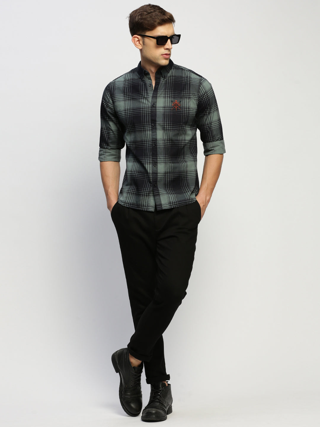 Men Green Checked Shirt