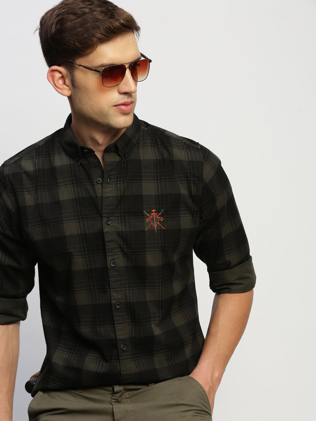 Men Green Checked Shirt