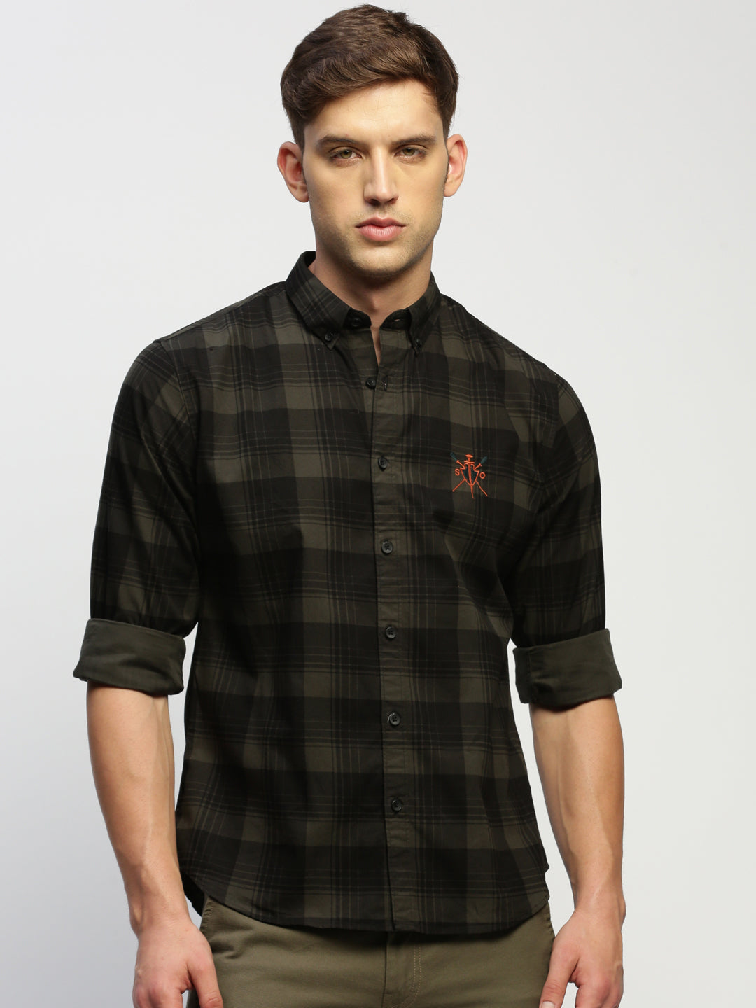 Men Green Checked Shirt