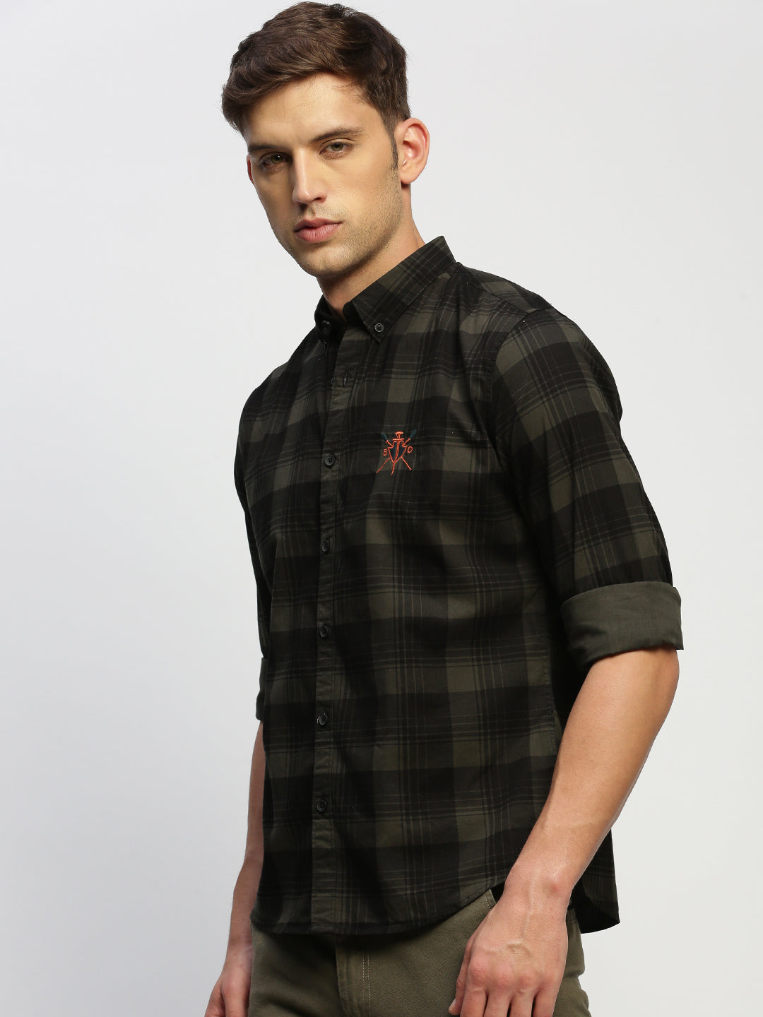 Men Green Checked Shirt