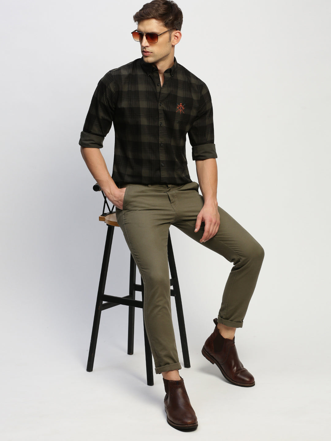 Men Green Checked Shirt