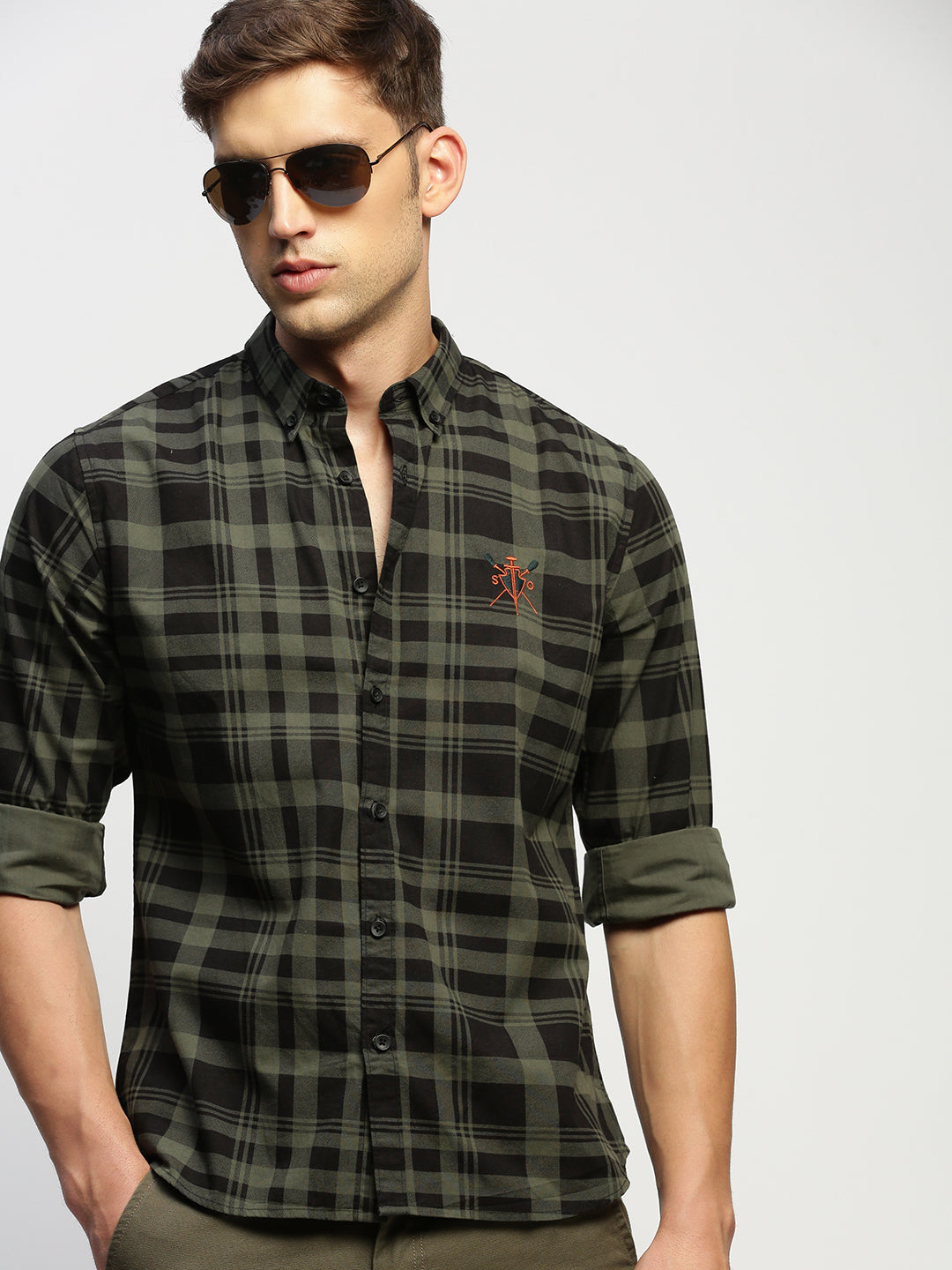 Men Green Checked Shirt