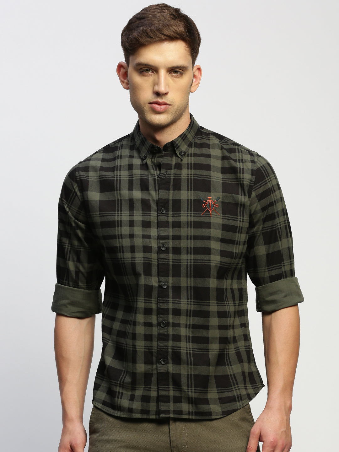 Men Green Checked Shirt