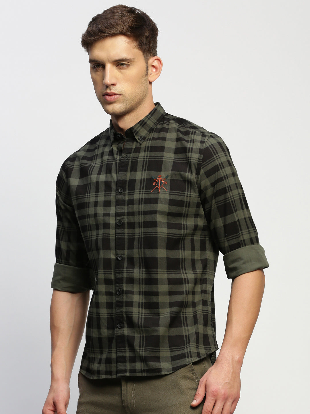 Men Green Checked Shirt