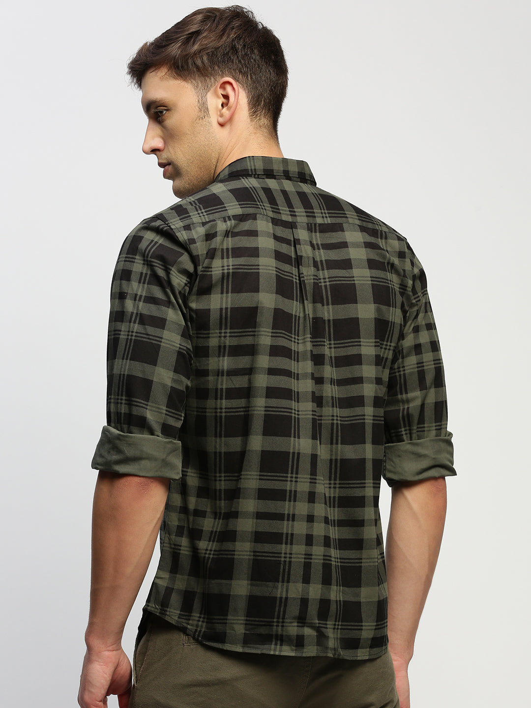 Men Green Checked Shirt