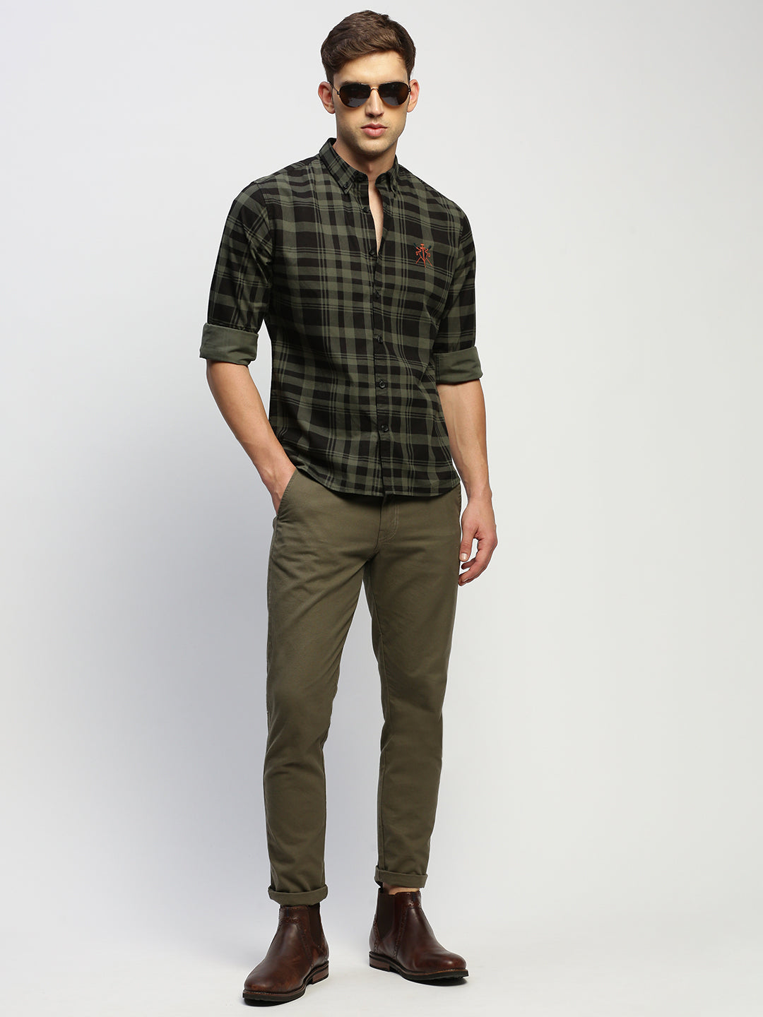 Men Green Checked Shirt