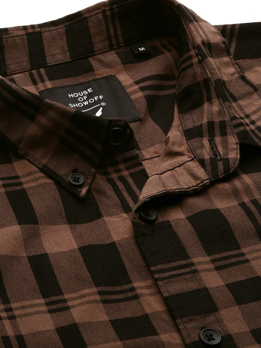 Men Brown Spread Collar Tartan Checks Shirt