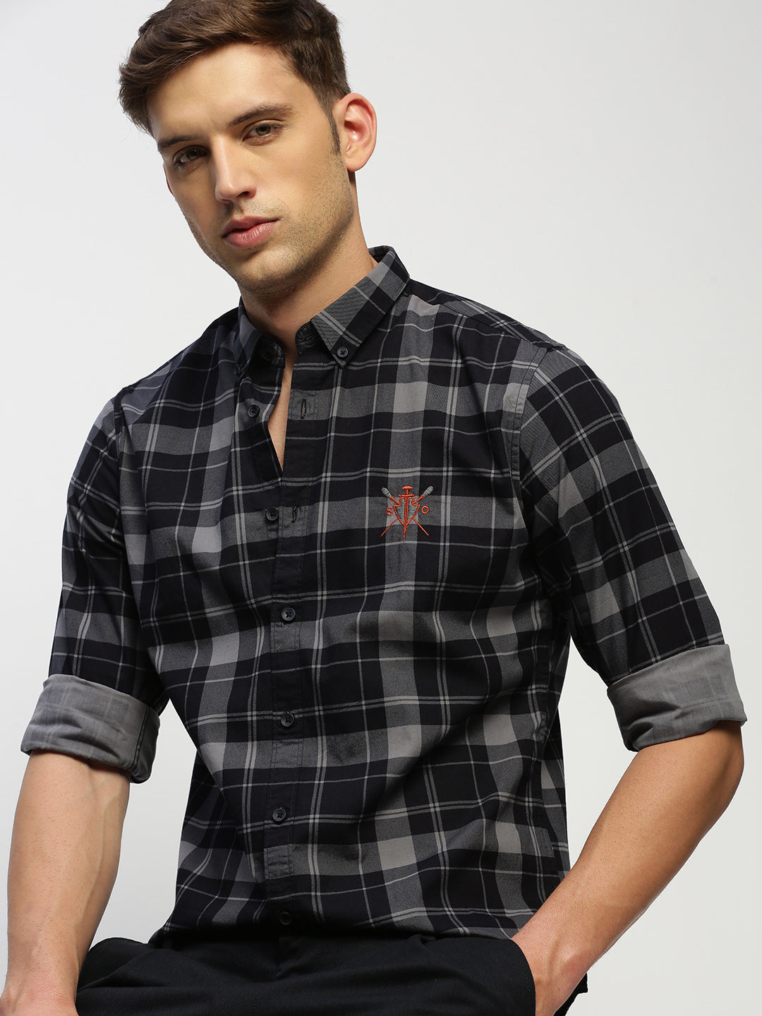 Men Grey Checked Shirt