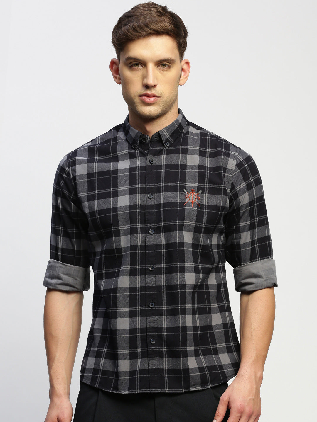 Men Grey Checked Shirt