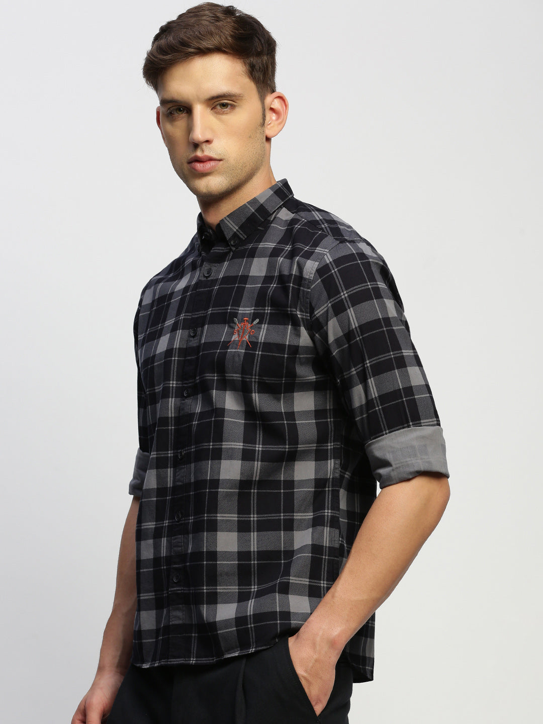 Men Grey Checked Shirt