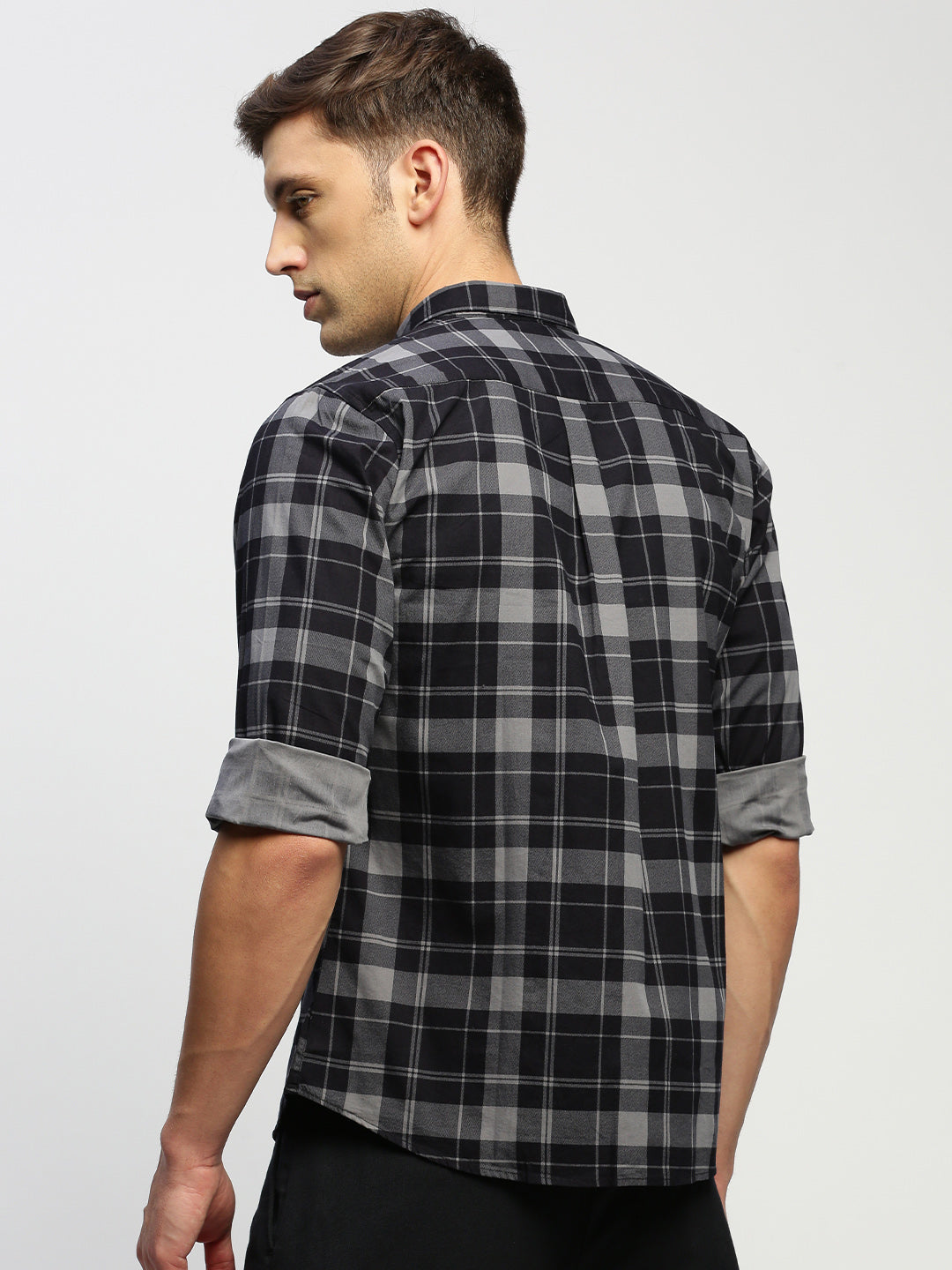 Men Grey Checked Shirt