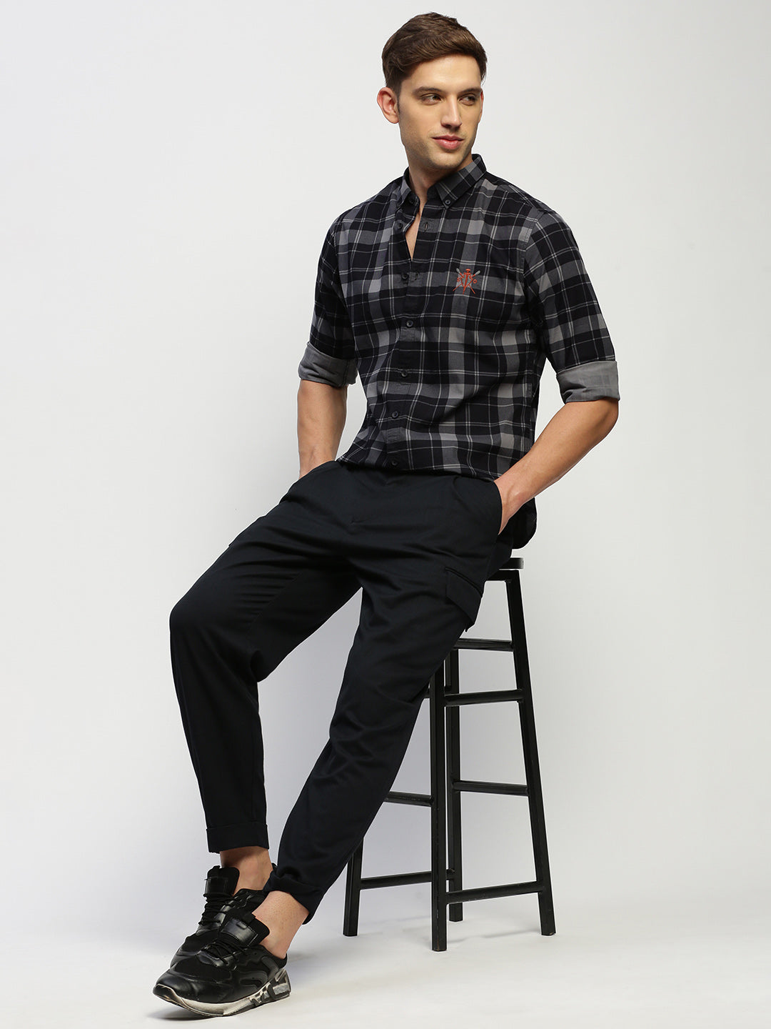 Men Grey Checked Shirt