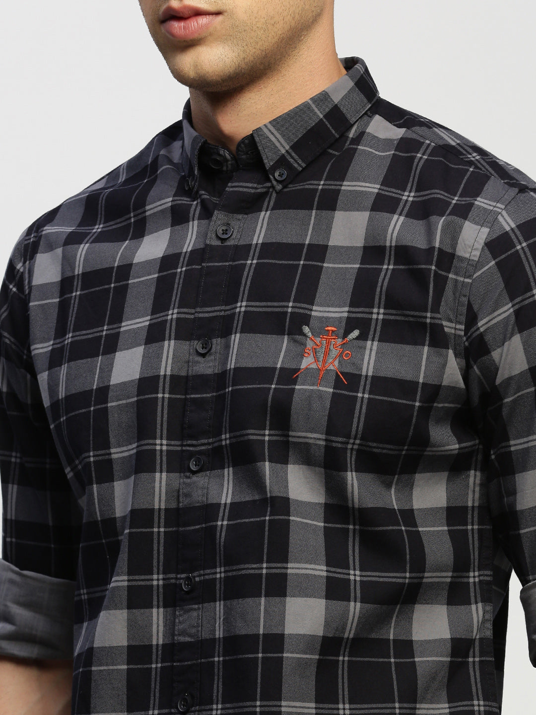 Men Grey Checked Shirt