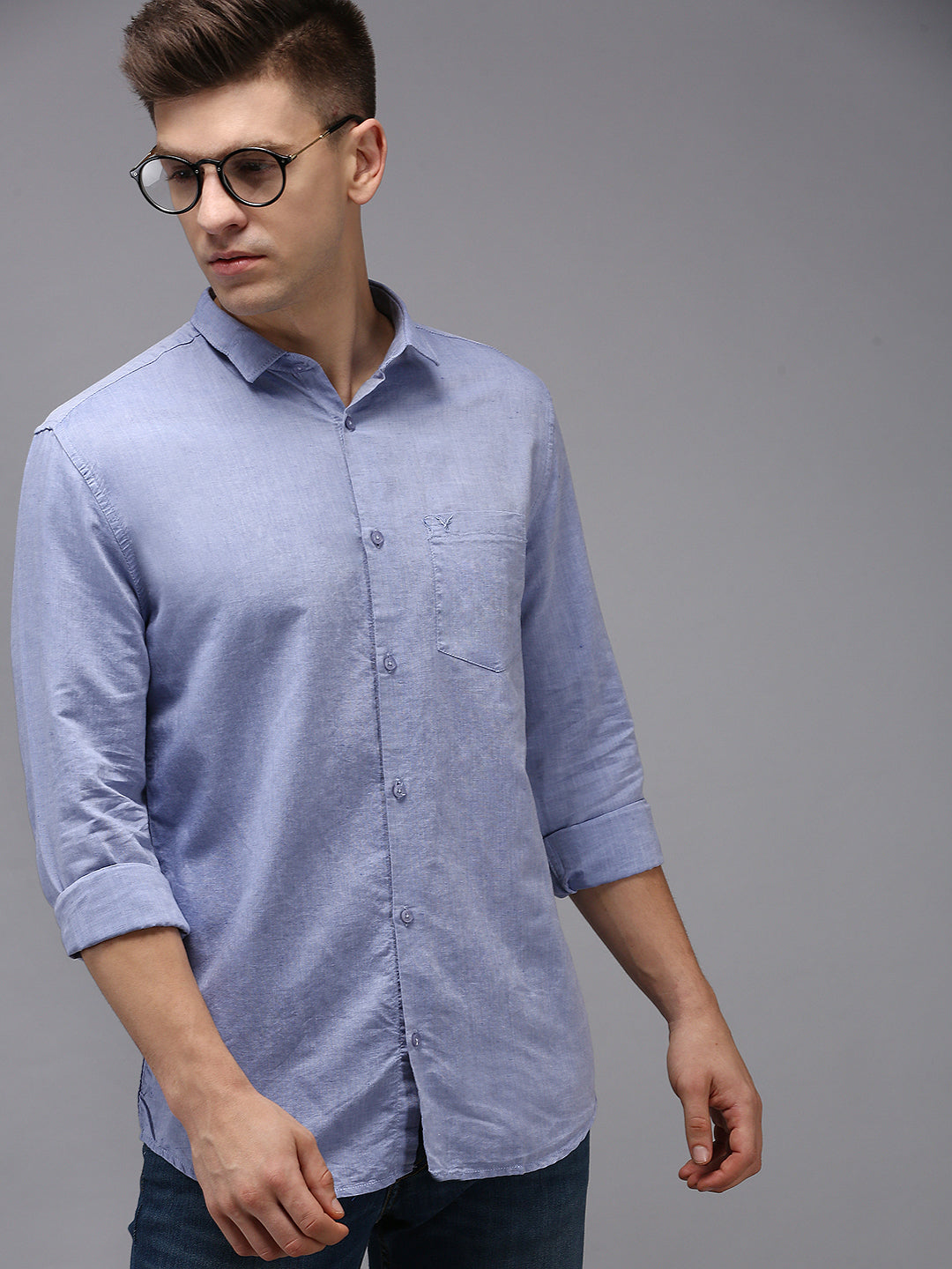 Men Blue Solid Casual Shirt