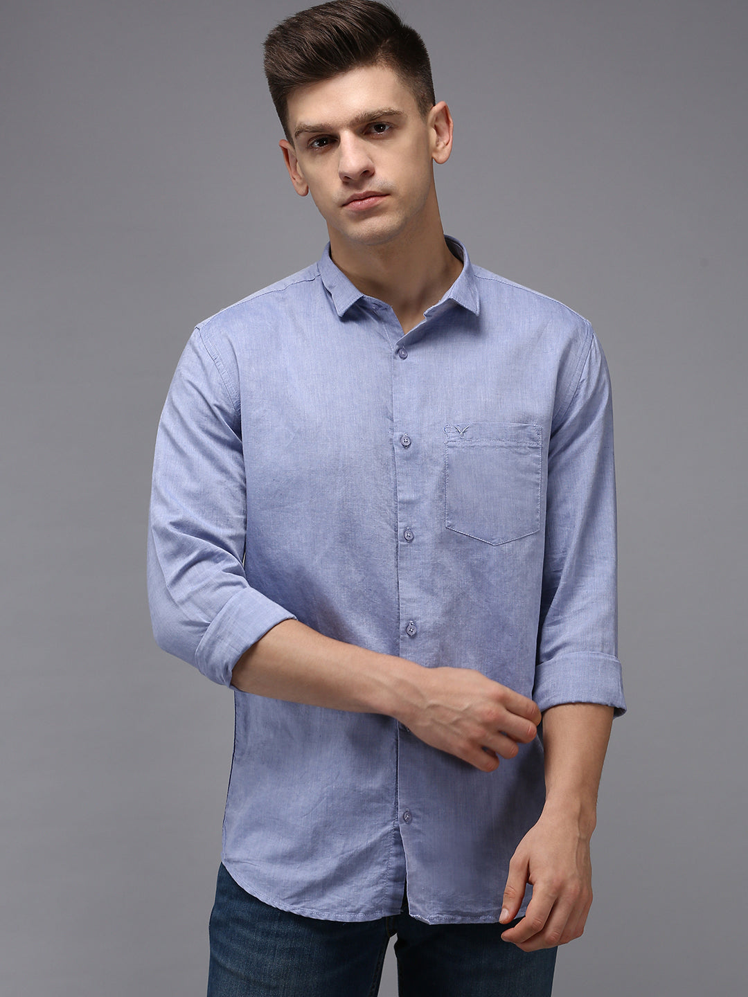 Men Blue Solid Casual Shirt