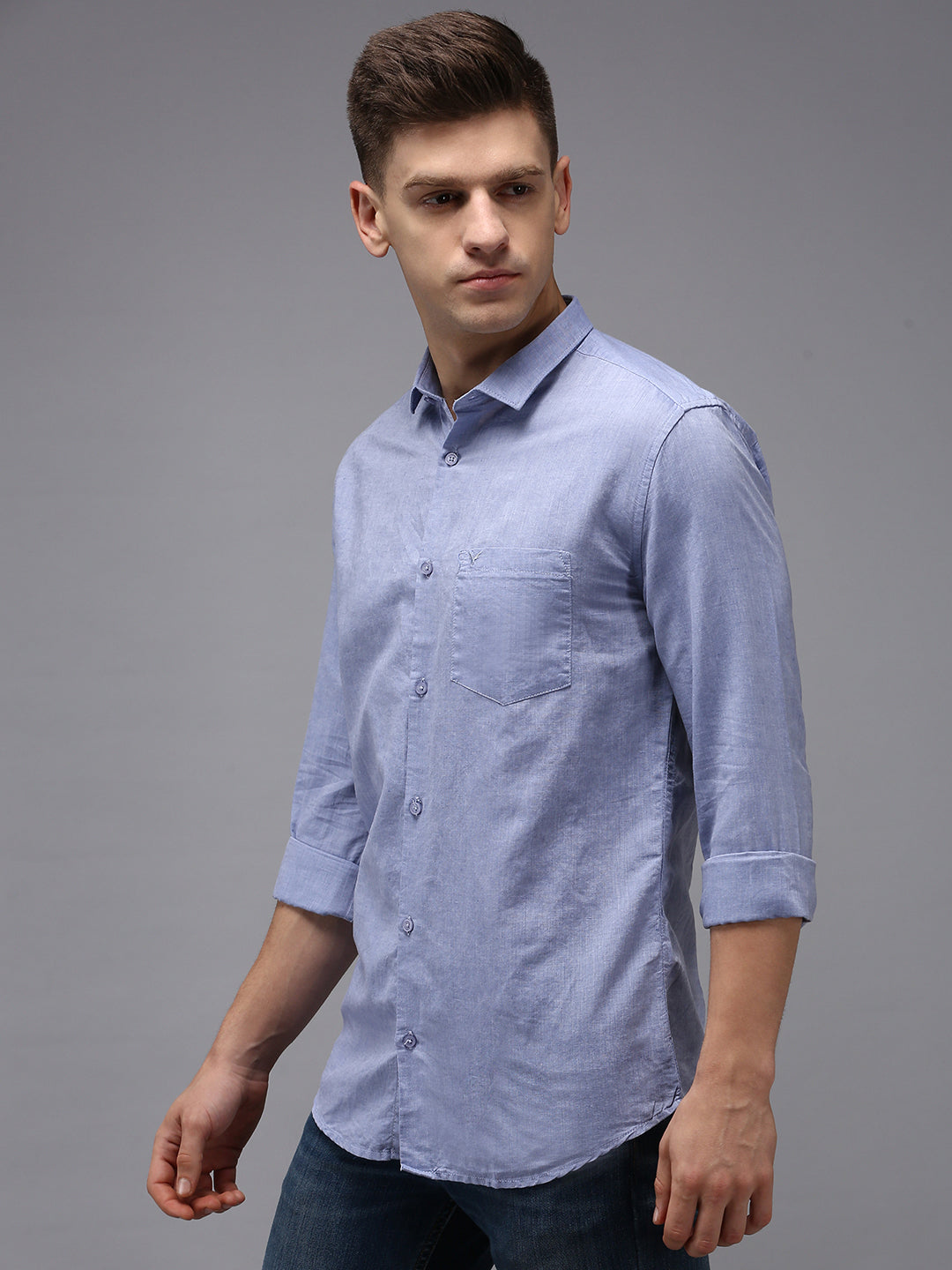 Men Blue Solid Casual Shirt