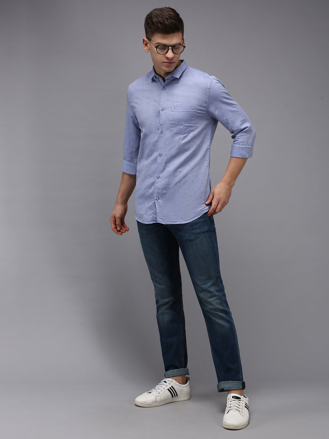 Men Blue Solid Casual Shirt