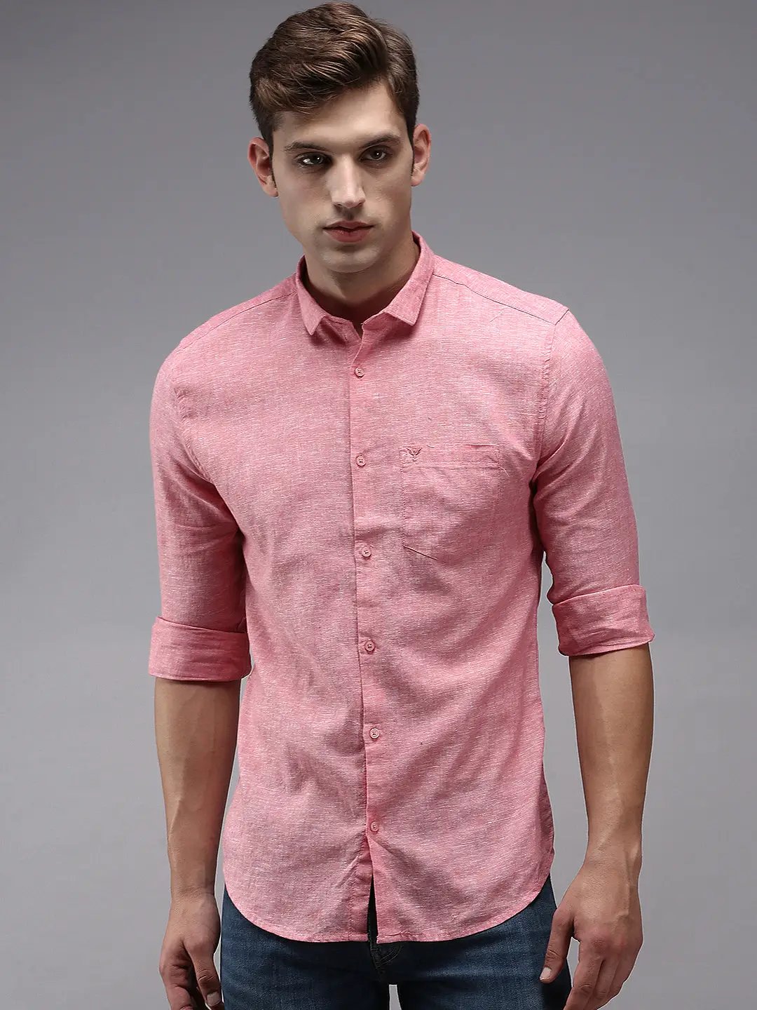 Men's Pink Solid Casual Shirt