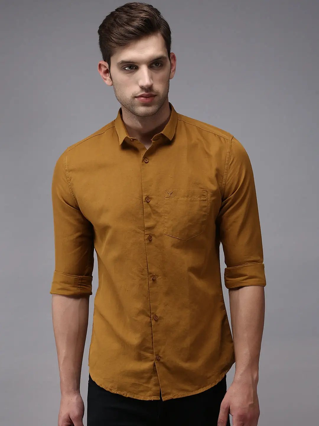 Men's Brown Solid Casual Shirt