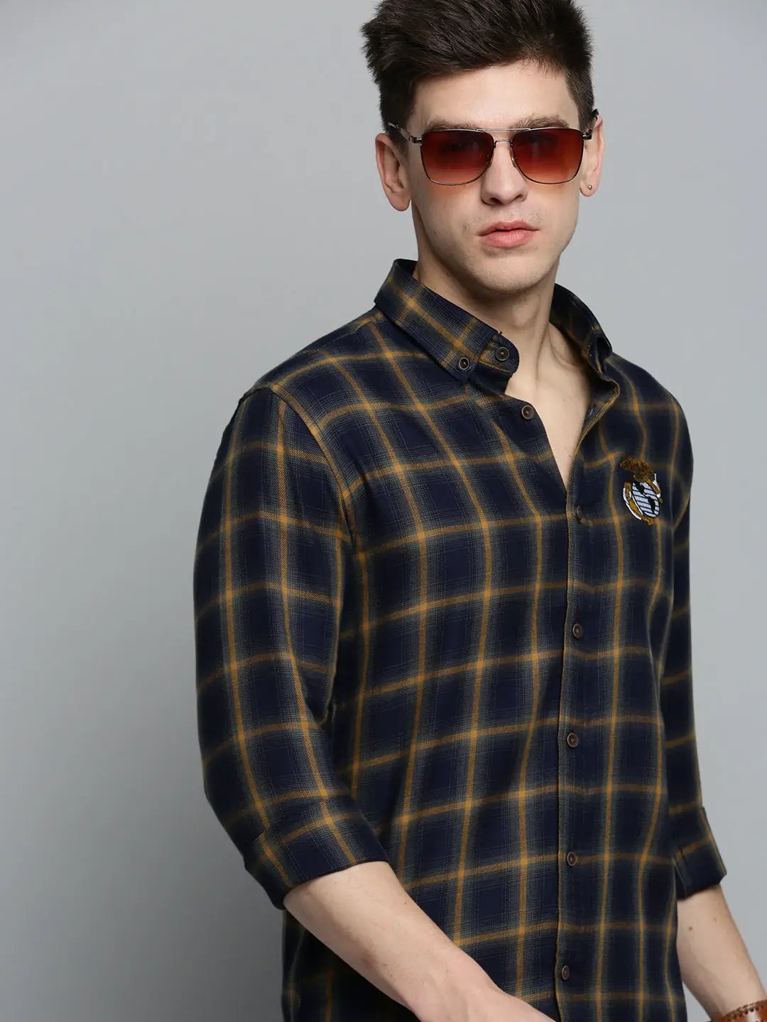 Men's Navy Checked Casual Shirt