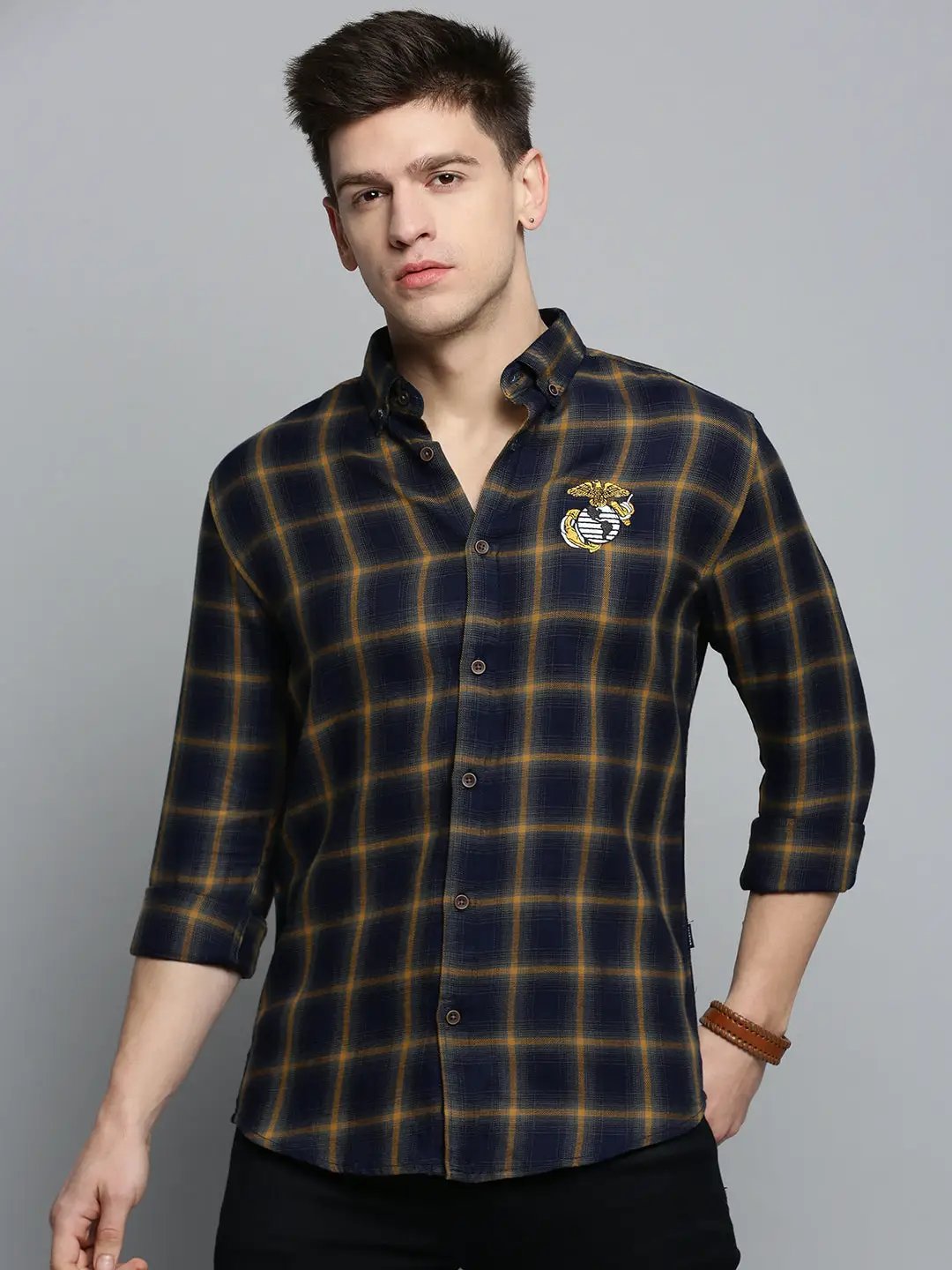 Men's Navy Checked Casual Shirt