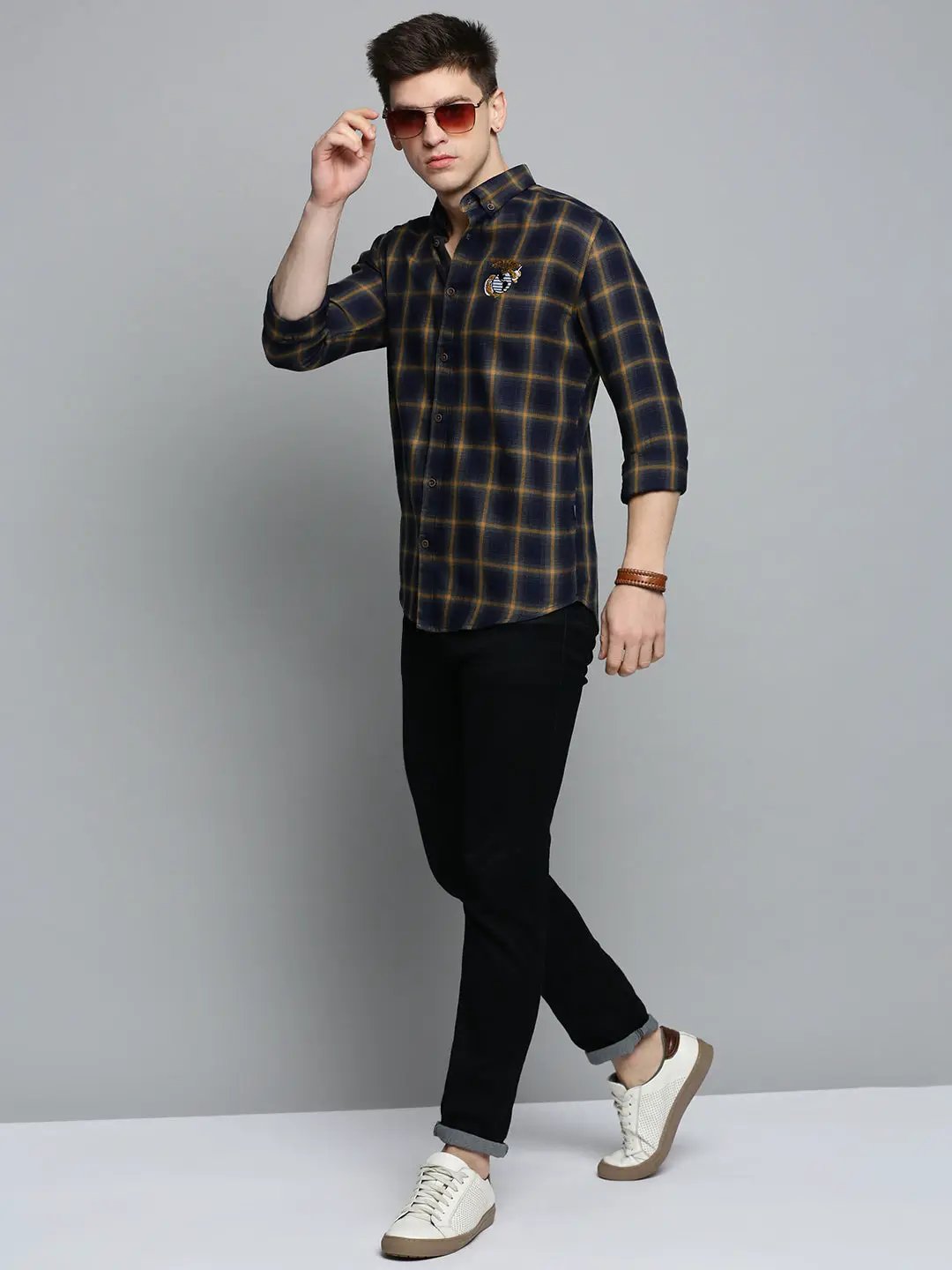 Men's Navy Checked Casual Shirt