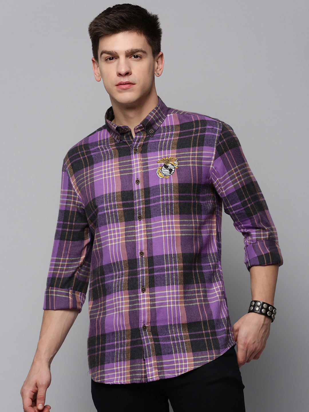 Men Purple Checked Casual Shirt