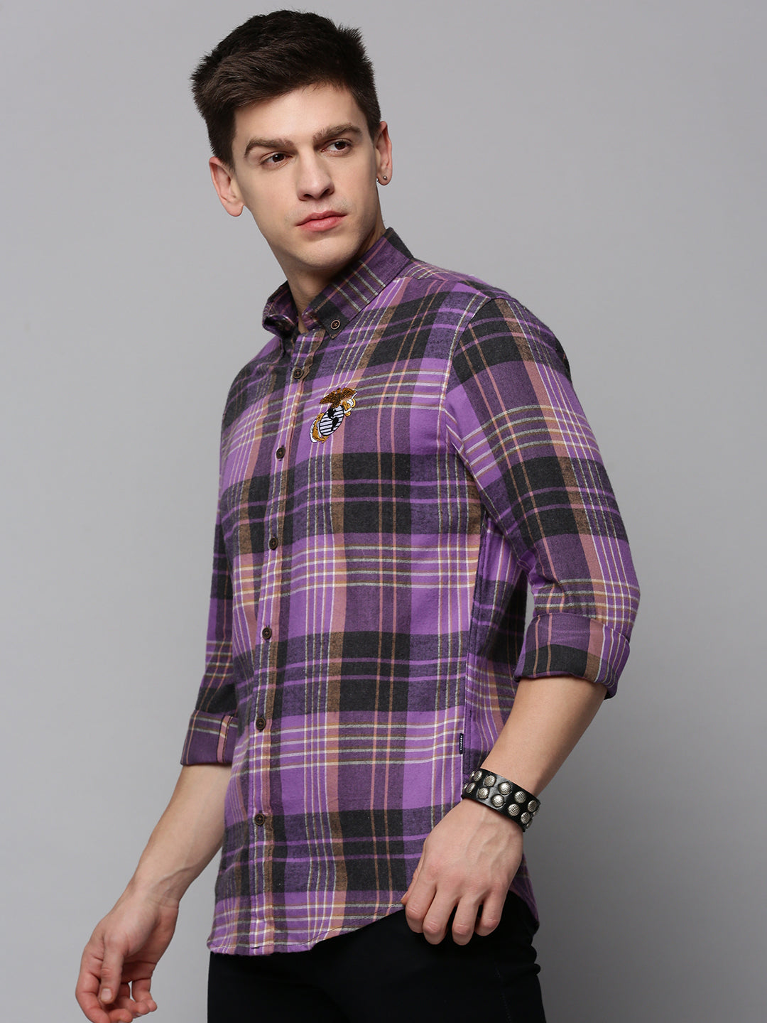 Men Purple Checked Casual Shirt