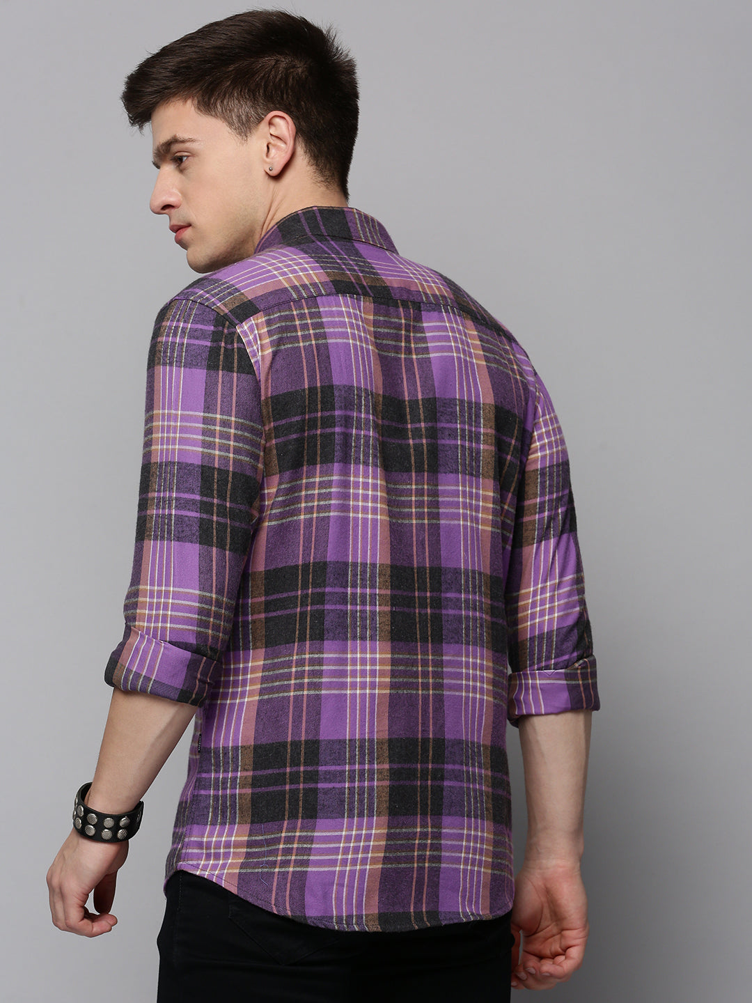 Men Purple Checked Casual Shirt