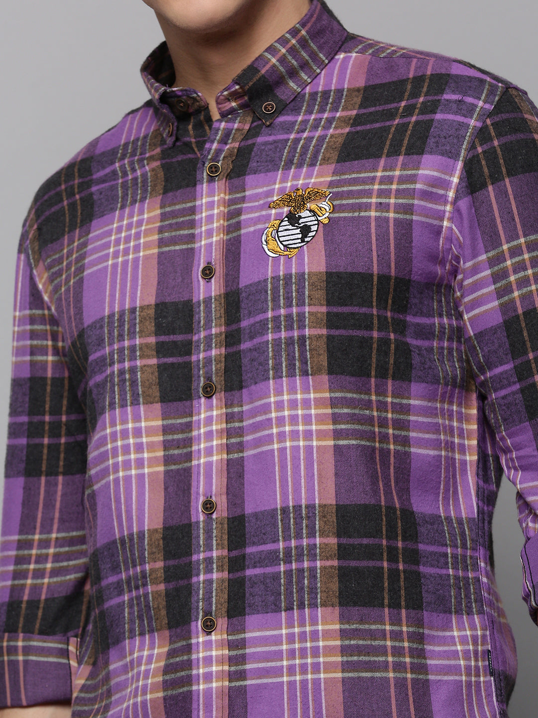 Men Purple Checked Casual Shirt