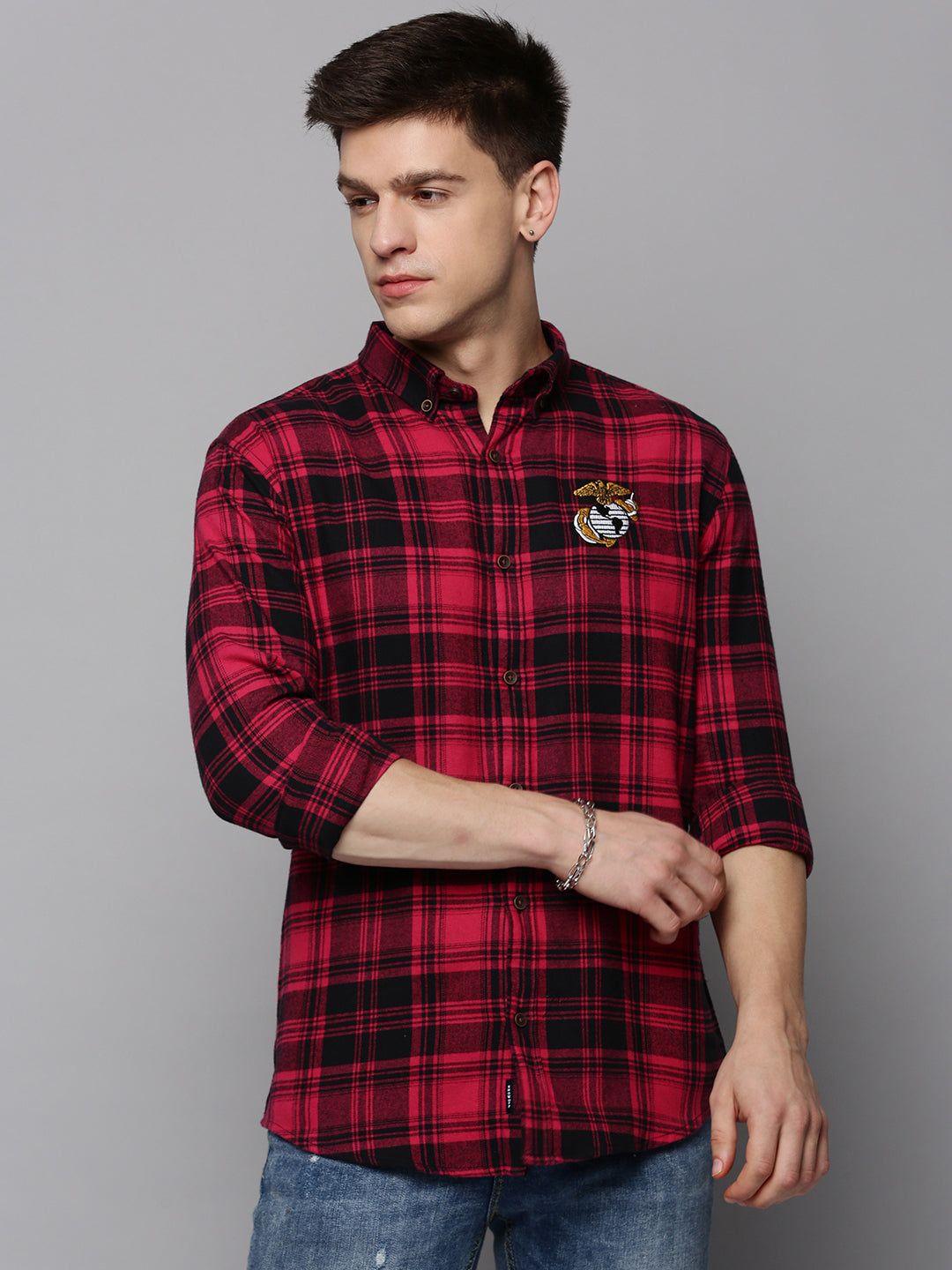 Men's Magenta Classic Tartan Checked Casual Cotton Shirt