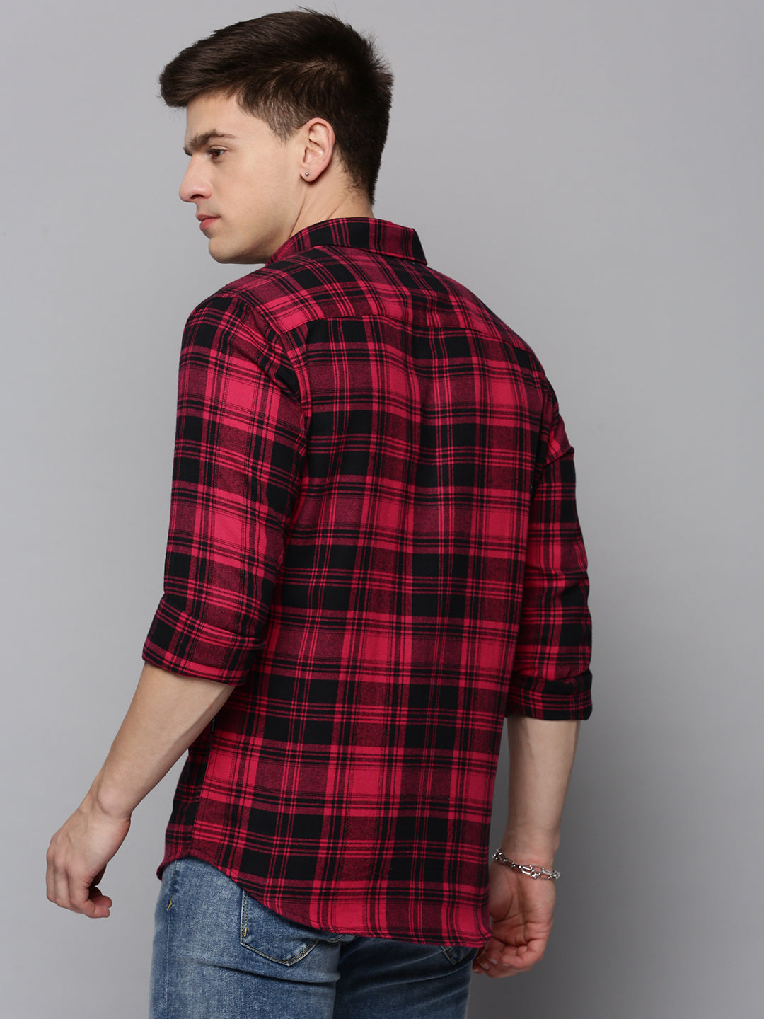 Men's Magenta Classic Tartan Checked Casual Cotton Shirt