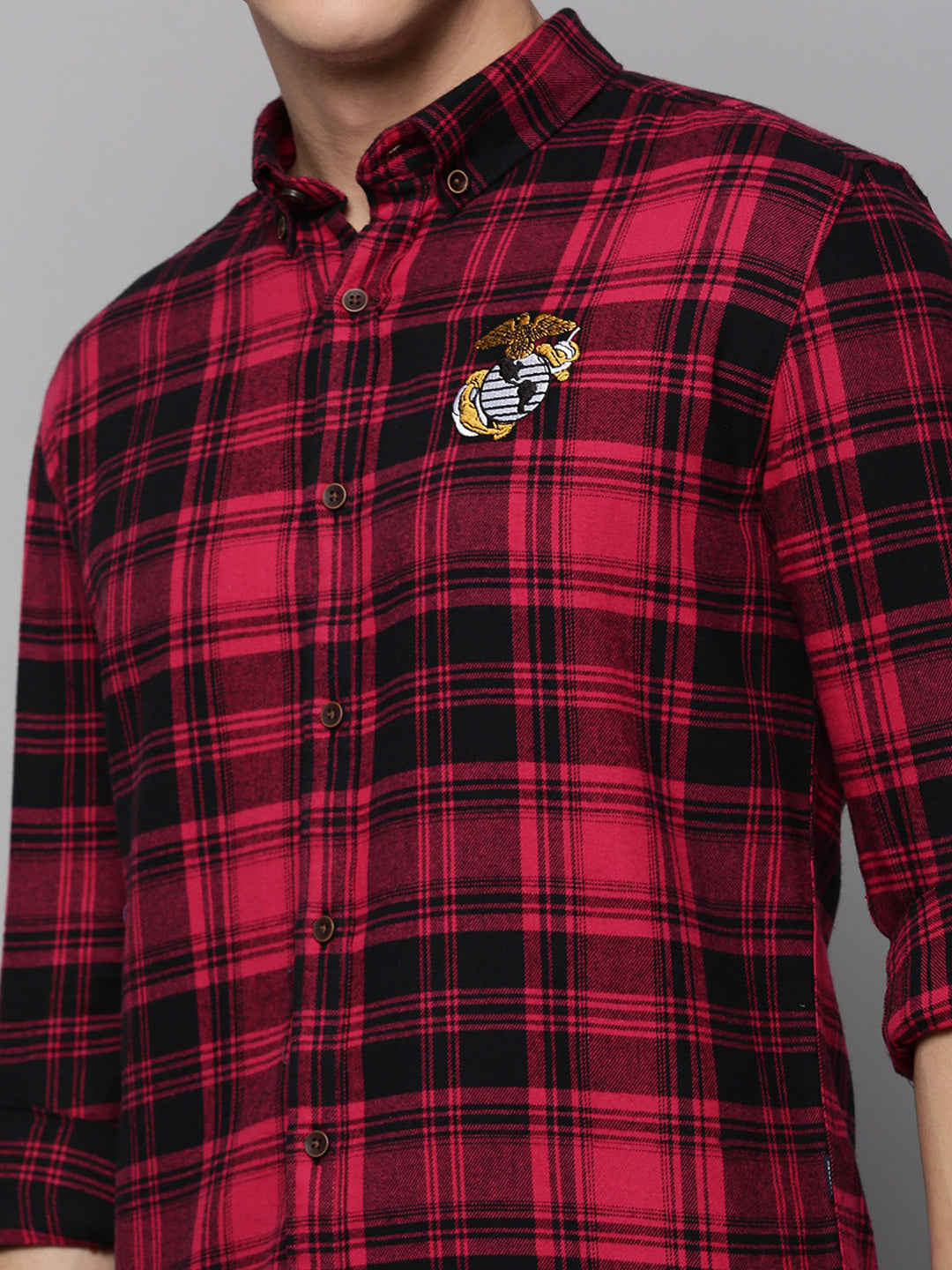 Men's Magenta Classic Tartan Checked Casual Cotton Shirt