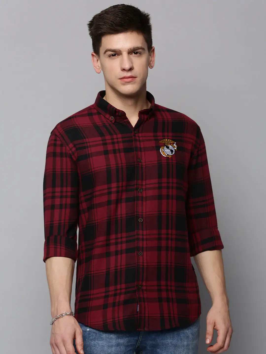 Men's Red Checked Casual Shirt