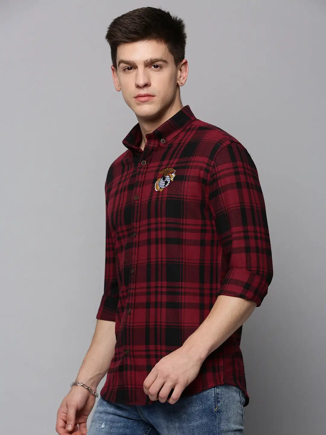 Men's Red Checked Casual Shirt