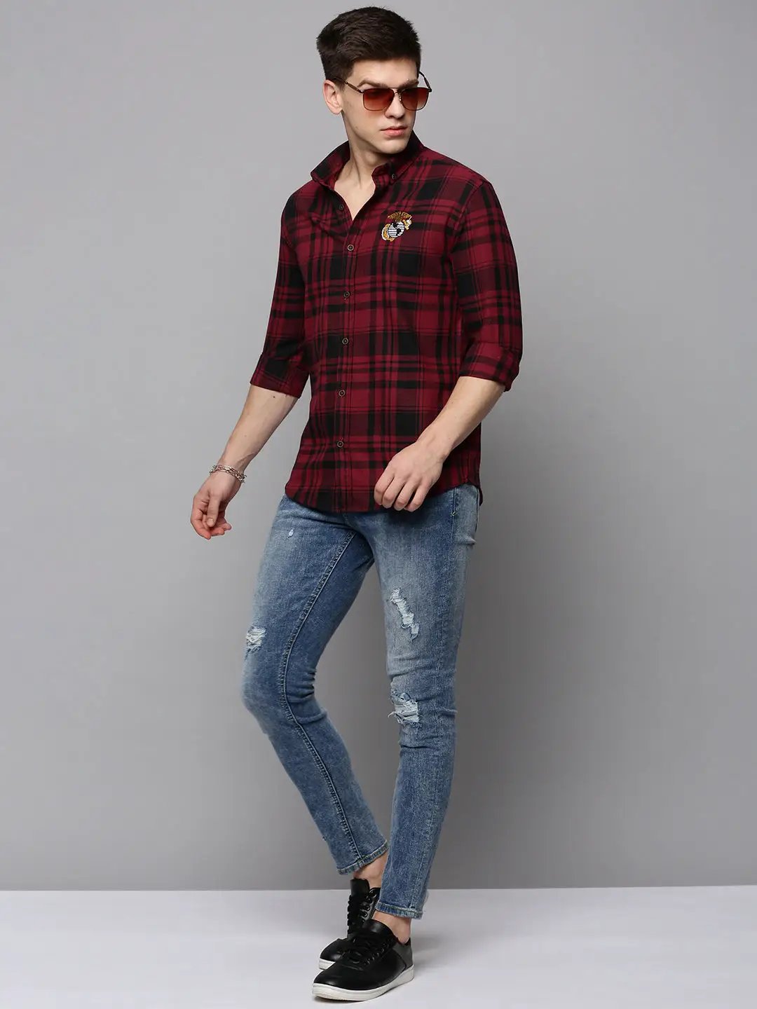 Men's Red Checked Casual Shirt