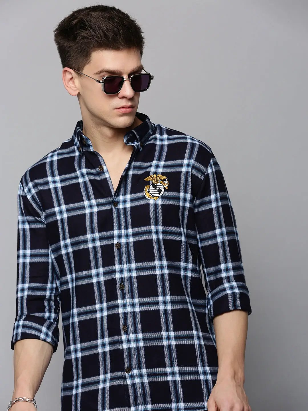 Men's Navy Checked Casual Shirt