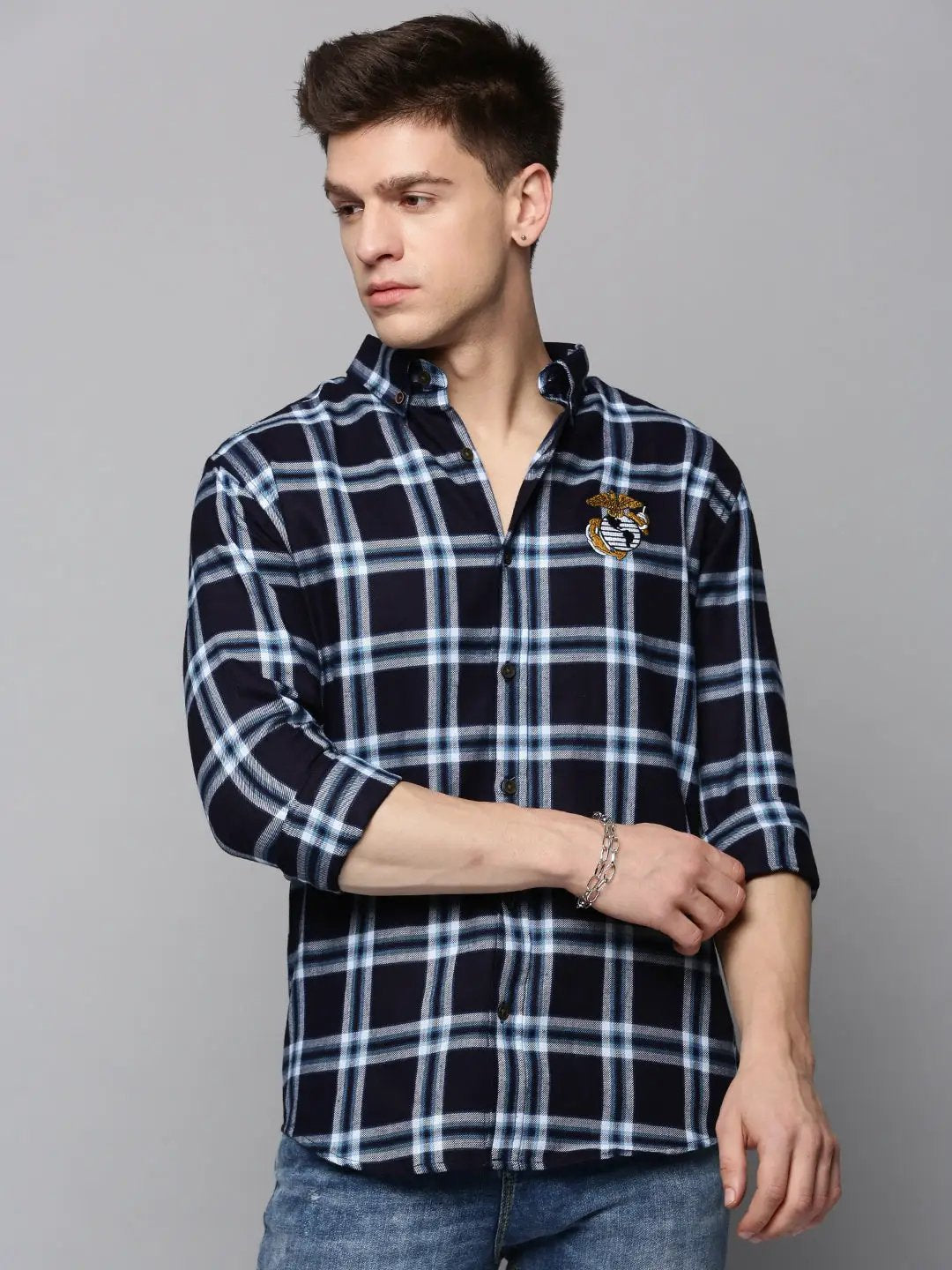 Men's Navy Checked Casual Shirt