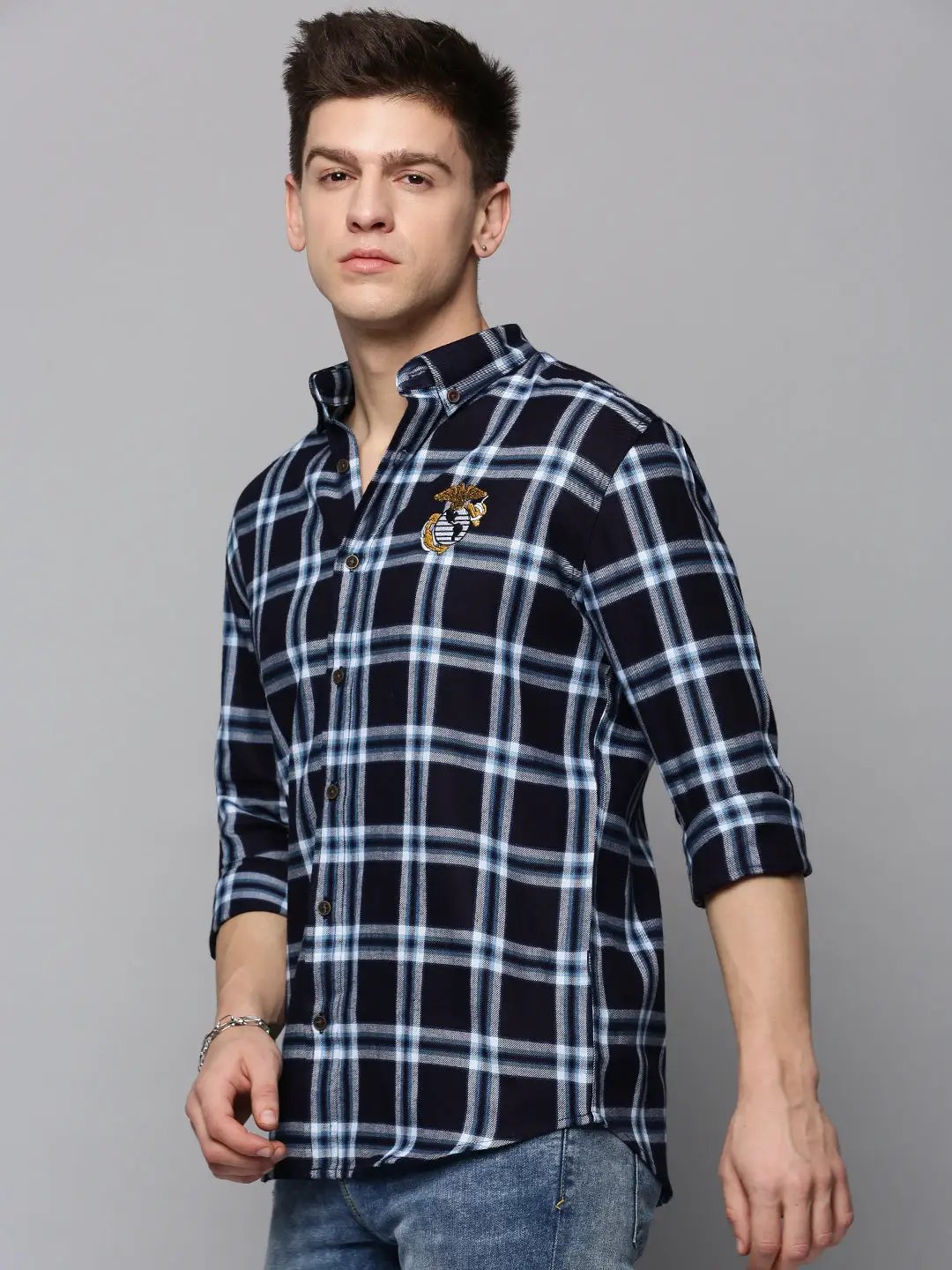 Men's Navy Checked Casual Shirt