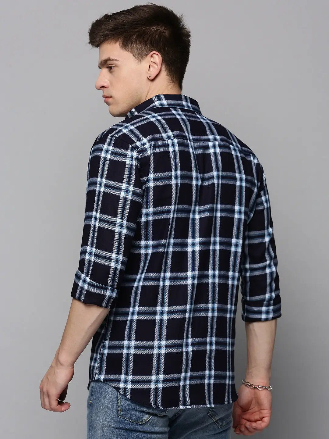Men's Navy Checked Casual Shirt