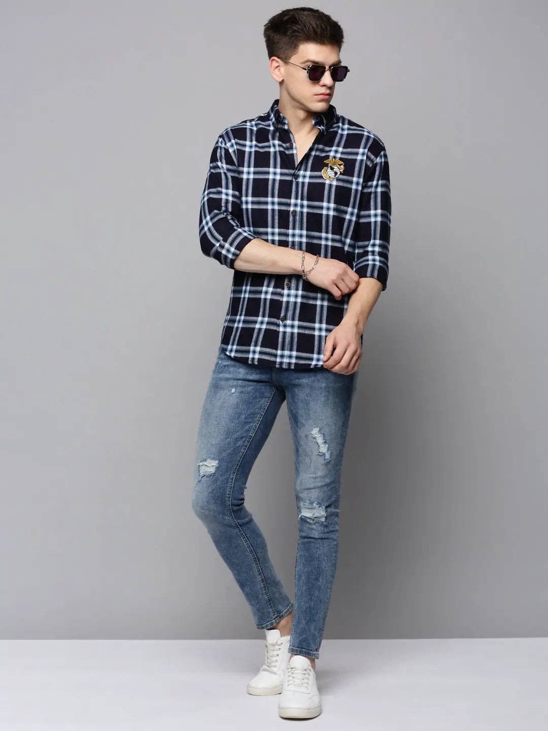 Men's Navy Checked Casual Shirt