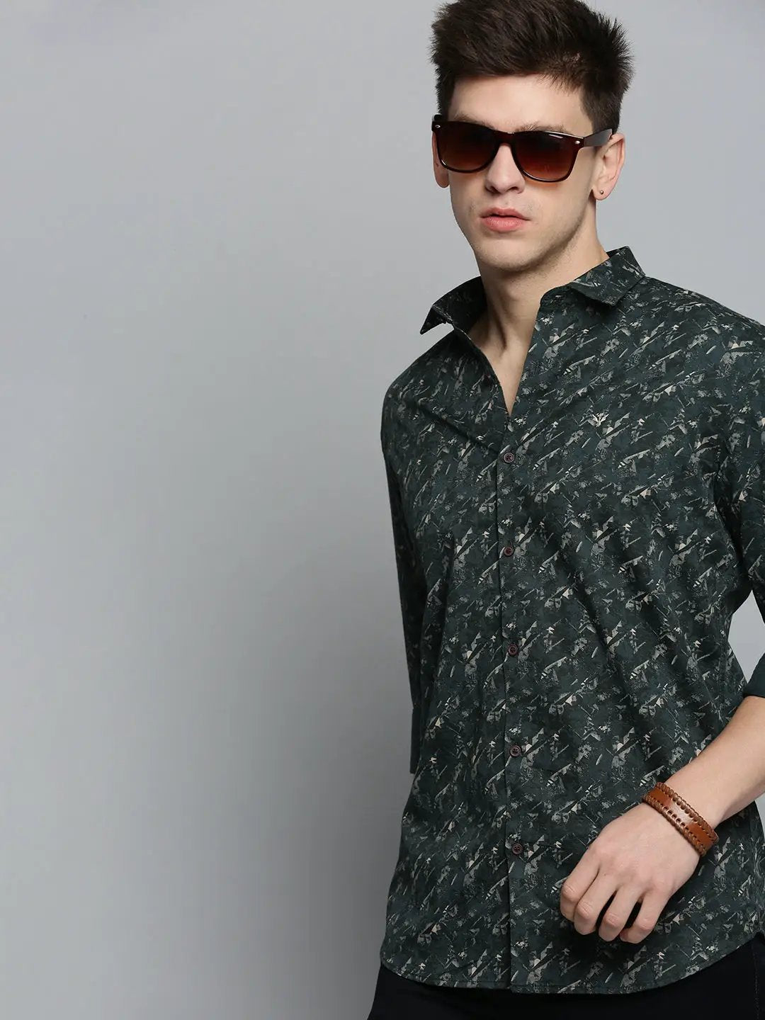 Men's Green Printed Casual Shirt