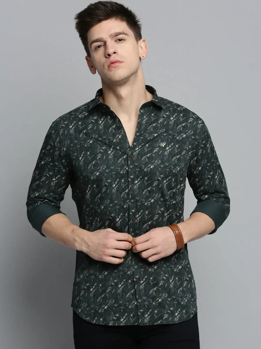 Men's Green Printed Casual Shirt