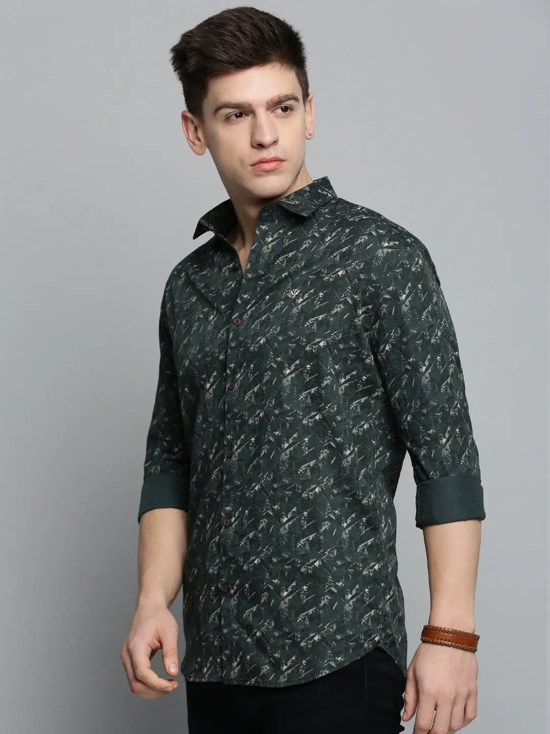Men's Green Printed Casual Shirt