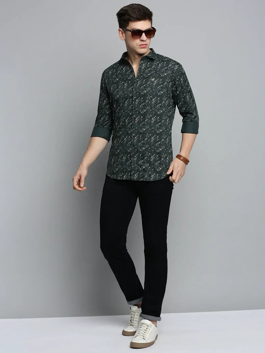 Men's Green Printed Casual Shirt