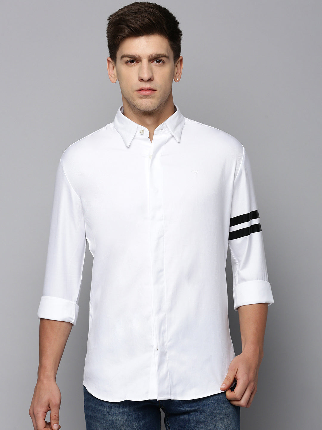 Men White Solid Casual Shirt