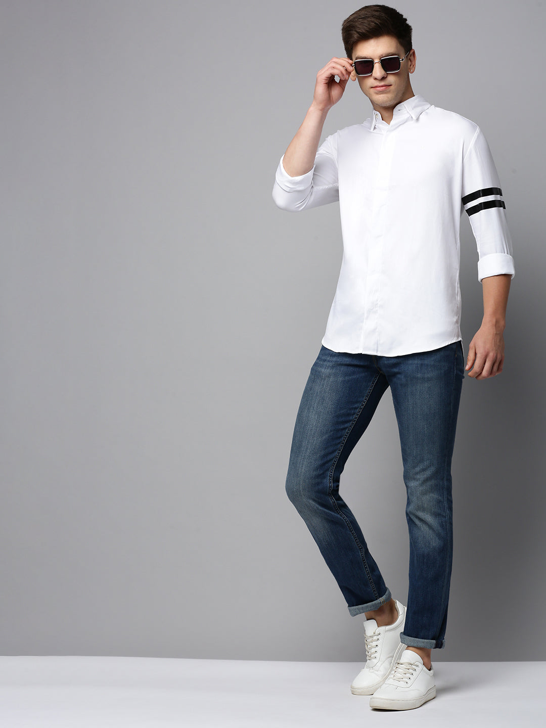 Men White Solid Casual Shirt